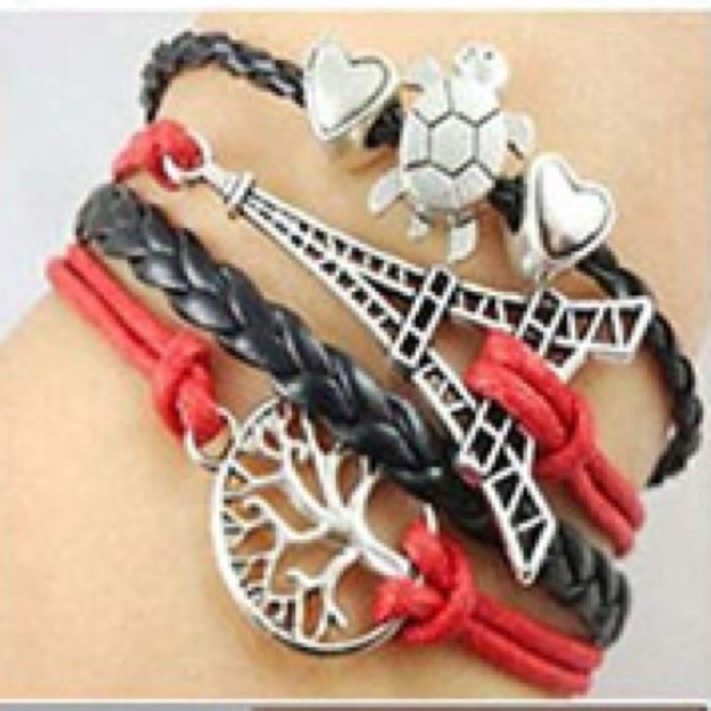 Women’s Red & Black Leather Infinity Bracelet